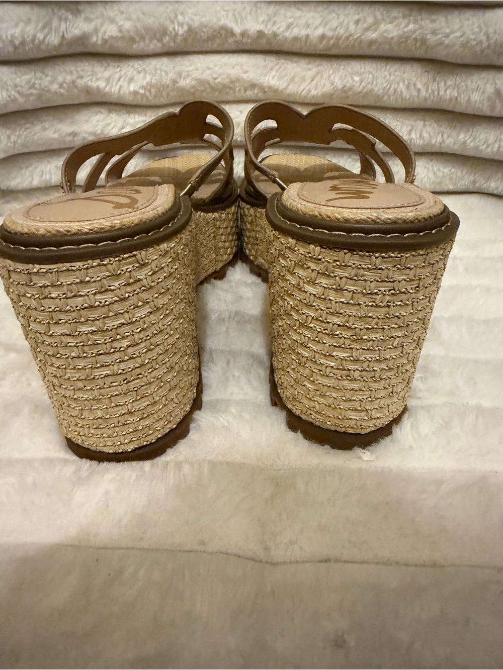 Sam Edelman Metallic Gold Leather Woven Slide Sandals - Picture 2 of 6